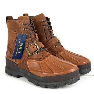 Polo Ralph Lauren Oslo Hydroguard Waterproof Leather Men Boots Brown 10.5D - NEW
